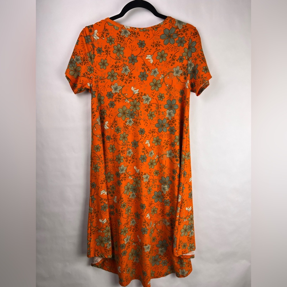 LuLaRoe Carly Dress Orange Floral High-Low Hem Stretch Knit XS Casual Boho - Picture 3 of 10